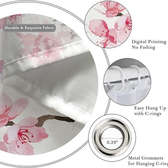 Pink cherry shower curtain floral 60''W x 72''L - Picture 4 of 5